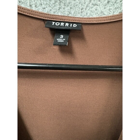 Torrid Dress Womens 3X Brown Long Sleeve V Neck Solid Wrap - Picture 2 of 10